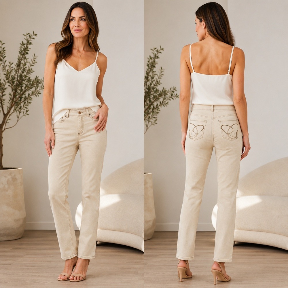 Chico's Womens Size 0 US Size 4 Beige Platinum Denim Slim Leg Jeans Quiet Luxury
